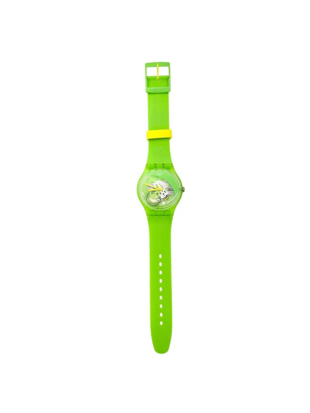 Swatch Neon Green and Yellow Swiss Quartz Watch Transparent Dial and New Battery
